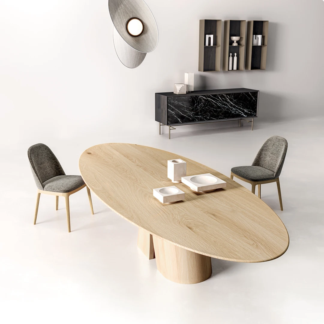 mesa ovalda acabado madera