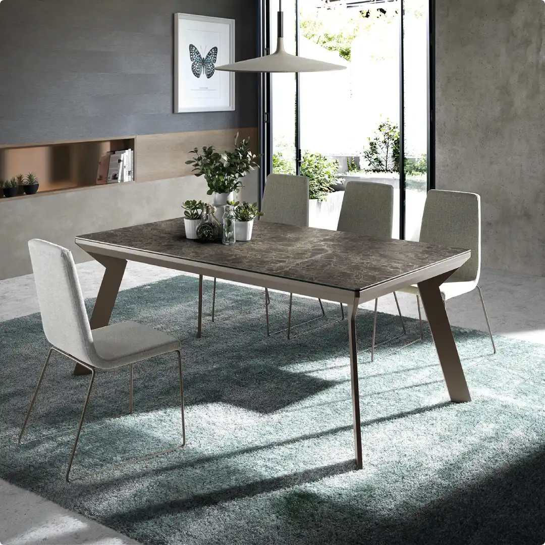 mesa rectangular tapa en porcelánico