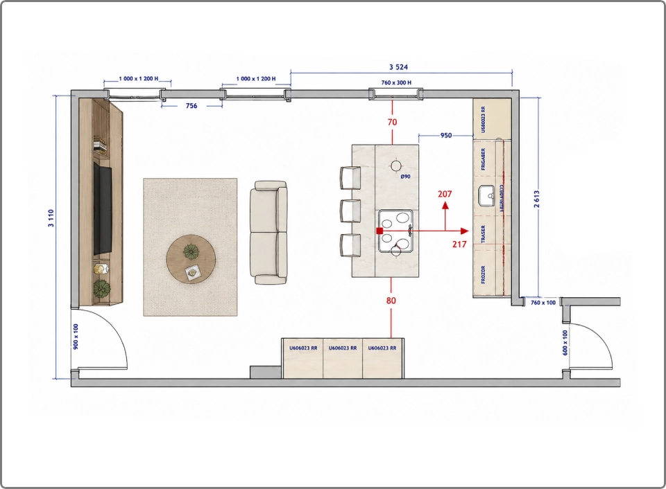 planta proyecto cocina abierta