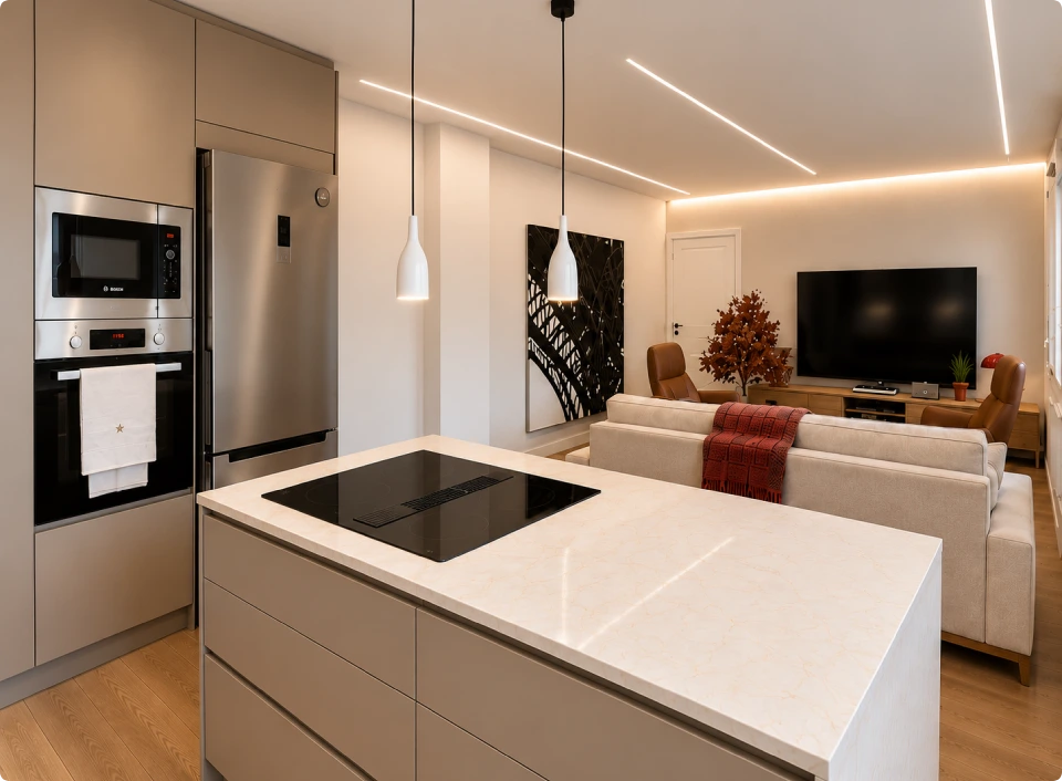 render vista cocina abierta proyecto